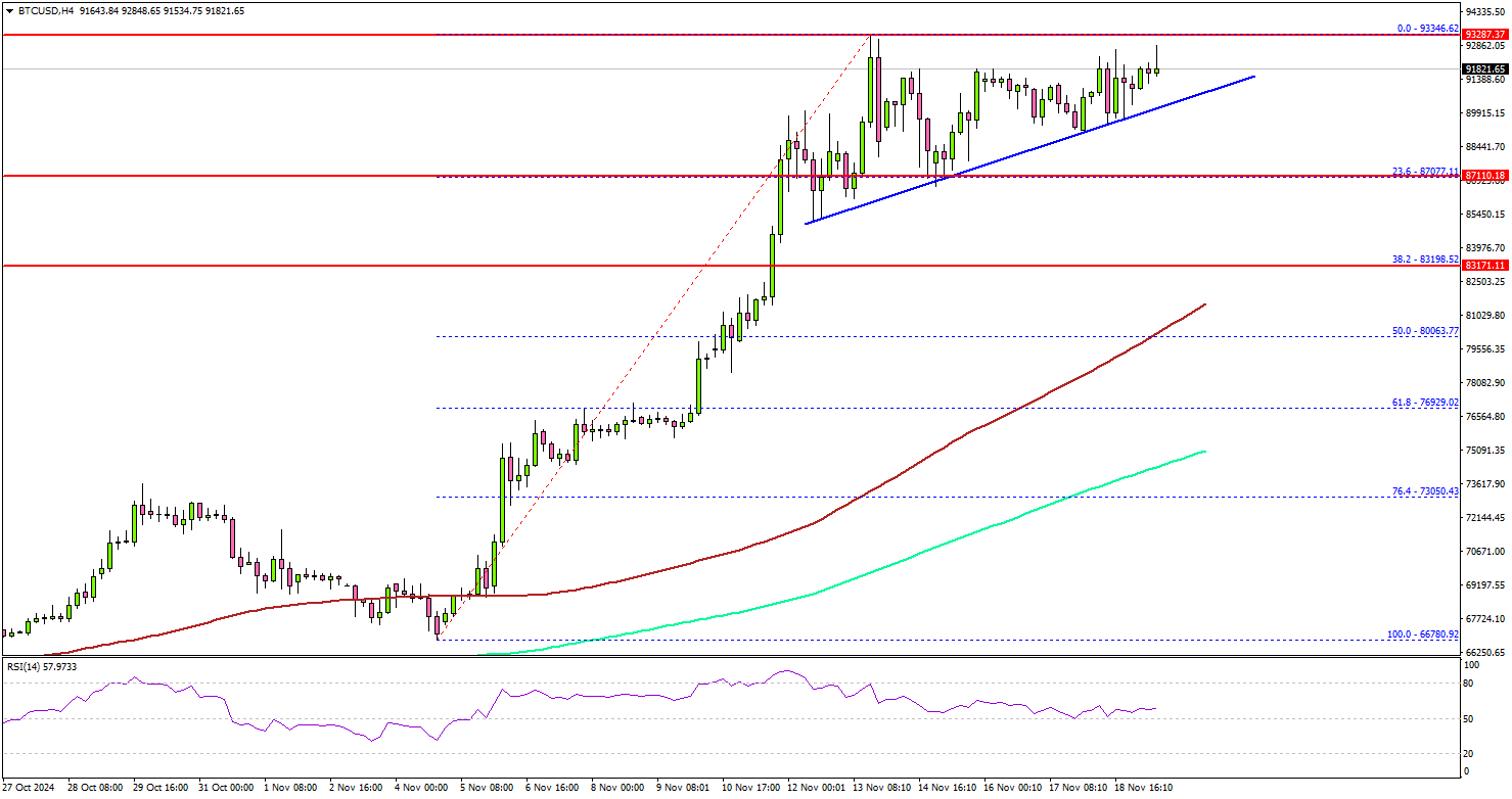 比特幣價格穩定，多頭目標瞄準10 萬美元